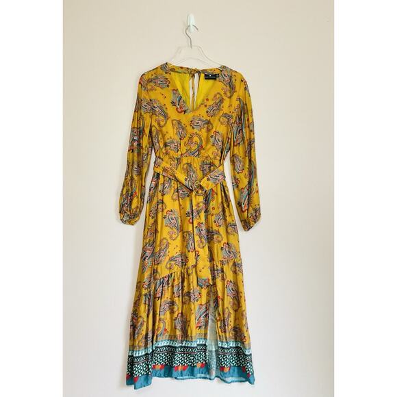 Emily Lovelock by Anthropologie Fiona Midi Dress in Gold Size Small - Picture 2 of 7